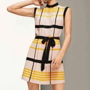 ⚫️ Jason Wu Women Sleeveless Belted Stripe Pleaded Shift Dress Size Medium